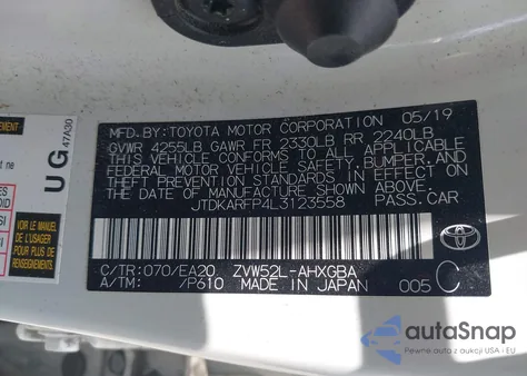 2020 Toyota Prius Prime Limited из США, поврежденный, VIN JTDKARFP4L3123558